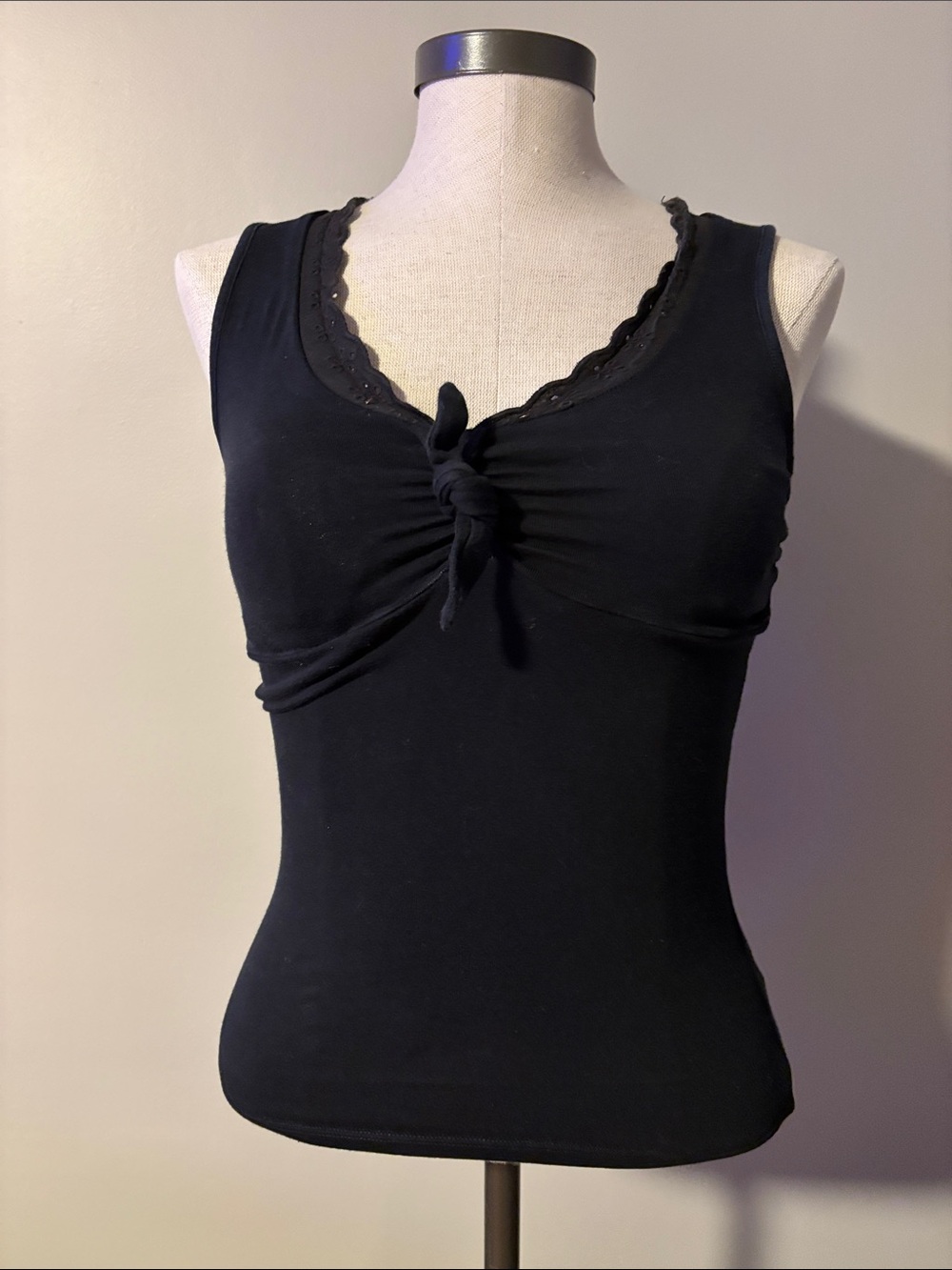 Victoria's Secret Black Twist-Knot Lace Trim Tank